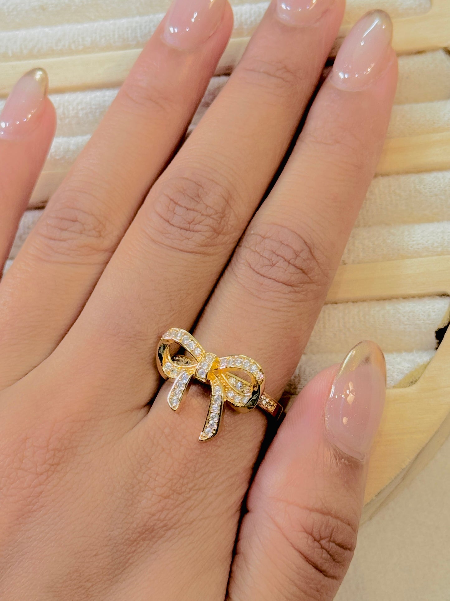 Gold Plated Studded Bow Ring