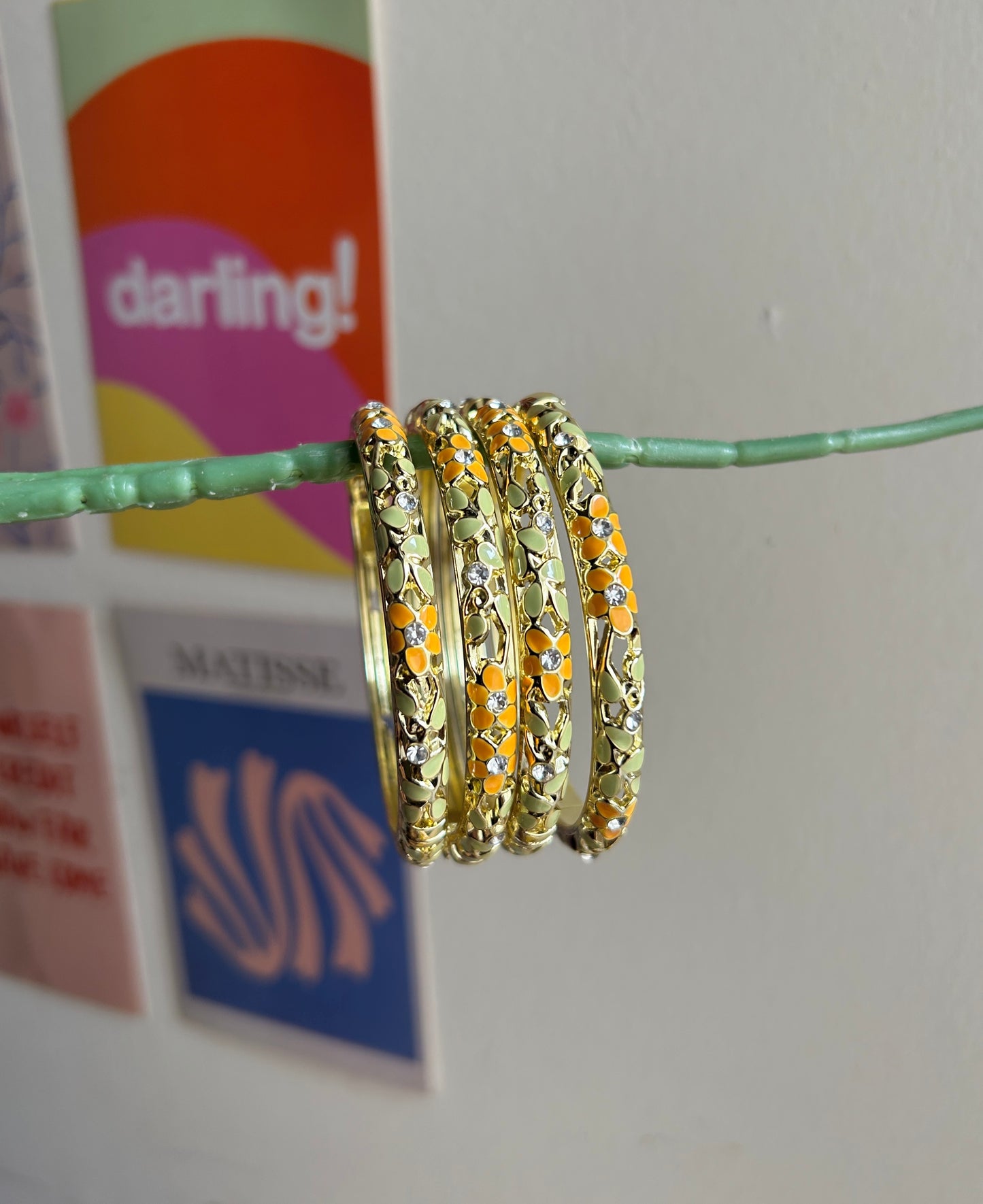 Yellow & Green Flower Vintage Bangle (each bangle)