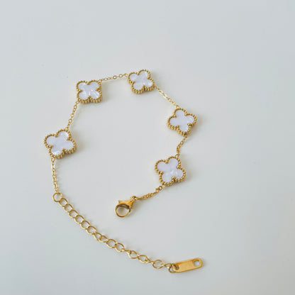 White Pearl Enamelled Clover Bracelet