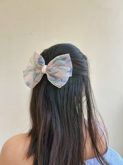 Organza floral bow clip