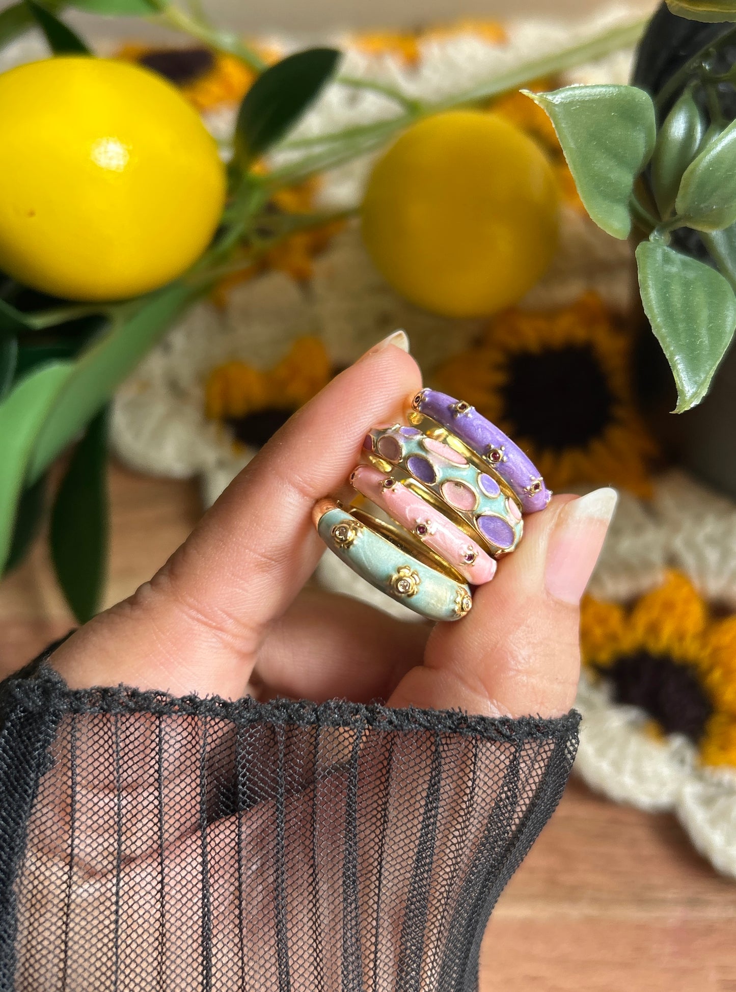 Pastel Enamel Adjustable Ring
