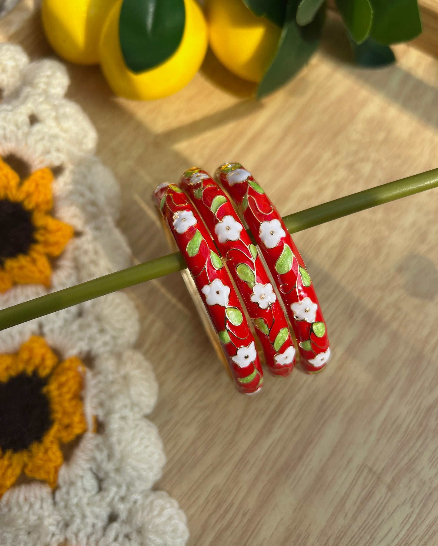 Red Floral Vintage Bangle (each bangle)