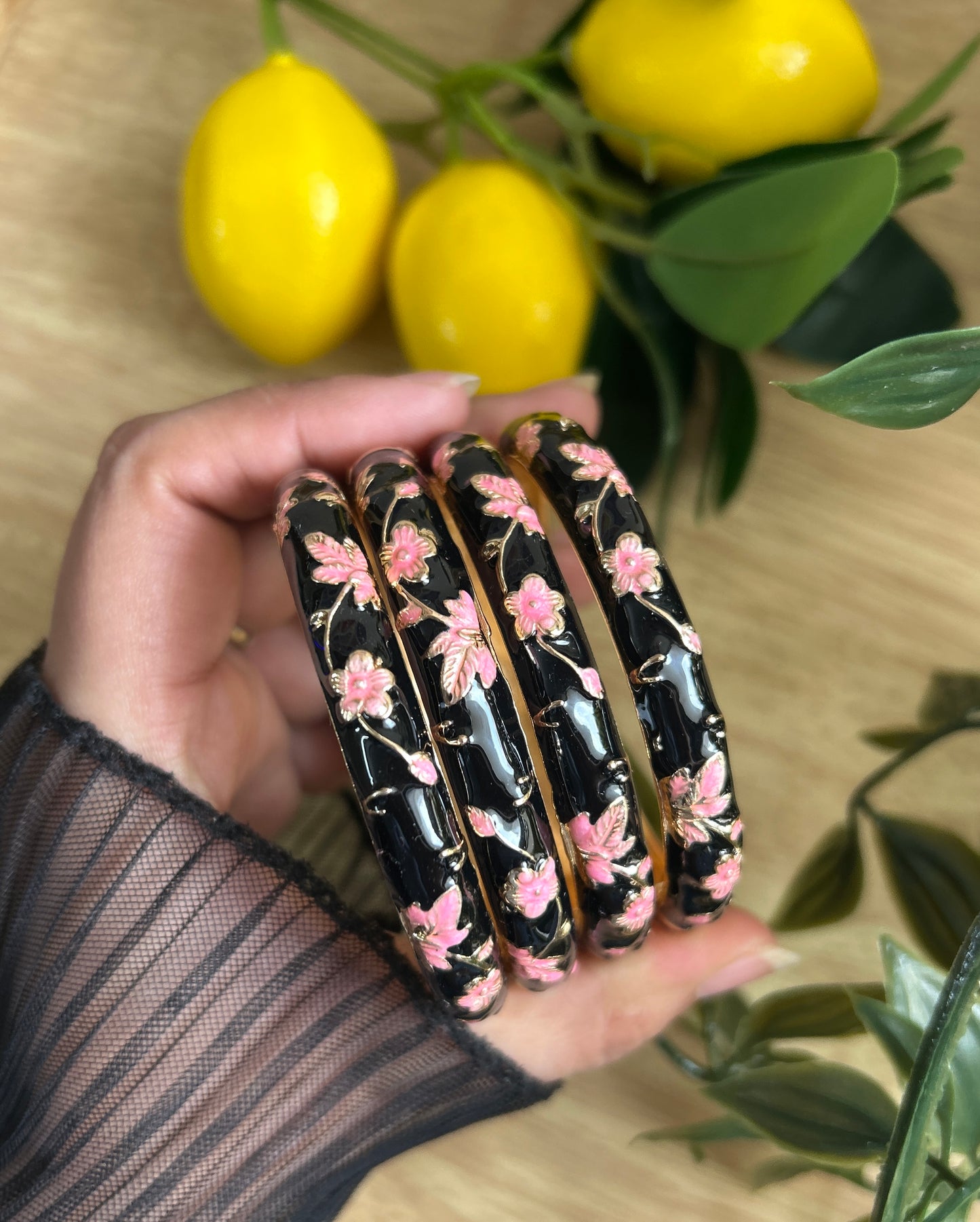 Black Floral Vintage Bangle (Each bangle)