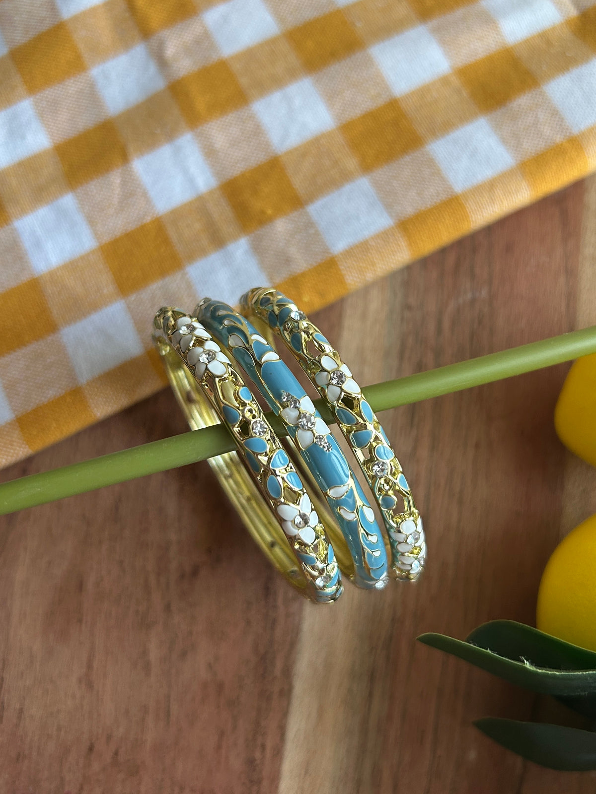 Blue Floral Vinatge Bangle Stack (Pack of 3)