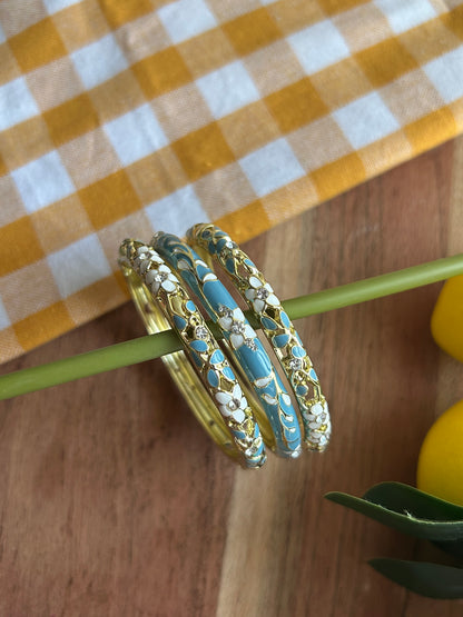Blue Floral Vinatge Bangle Stack (Pack of 3)