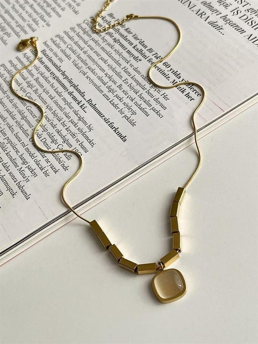 Aditi - Square brown crystal studded 18k gold plated necklace