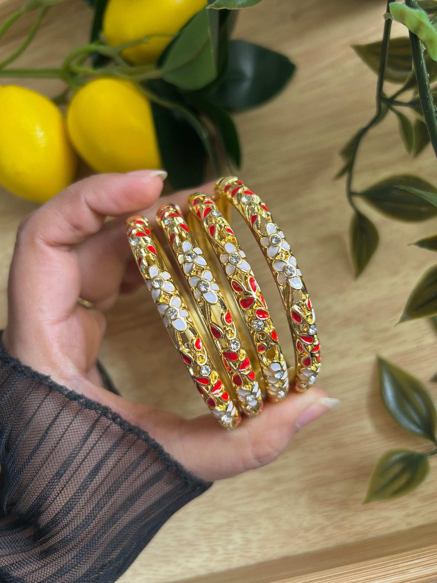 Red & White Floral Bangle (each bangle)
