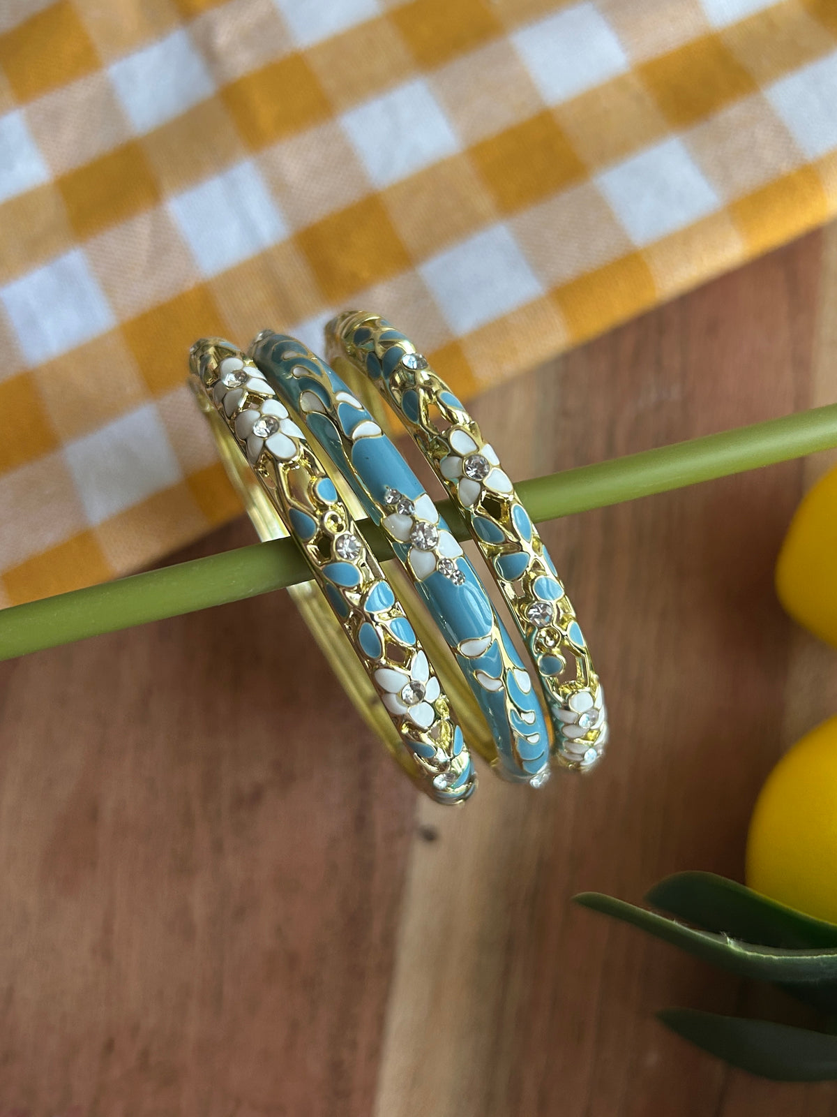 Blue Floral Vinatge Bangle Stack (Pack of 3)