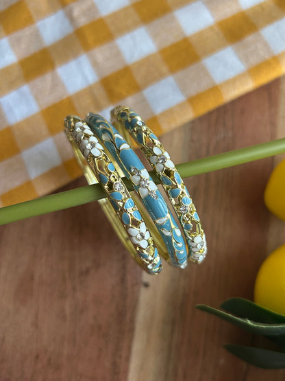 Blue Floral Vinatge Bangle Stack (Pack of 3)
