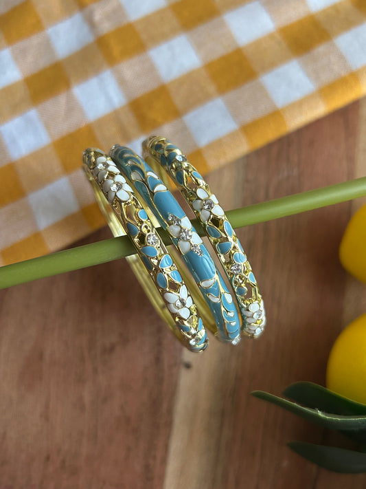 Blue Floral Vinatge Bangle Stack (Pack of 3)