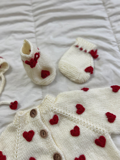 Heart Sweater Cardigan with cap & shoes