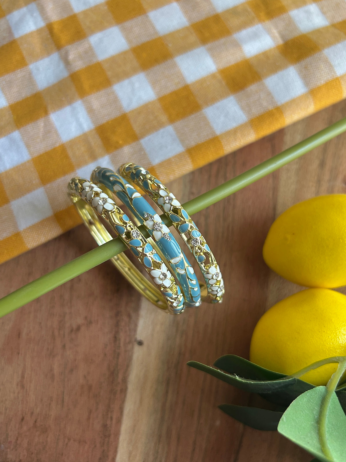 Blue Floral Vinatge Bangle Stack (Pack of 3)