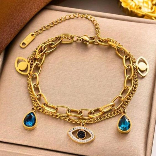 Gold Evil Eye Charm Bracelet