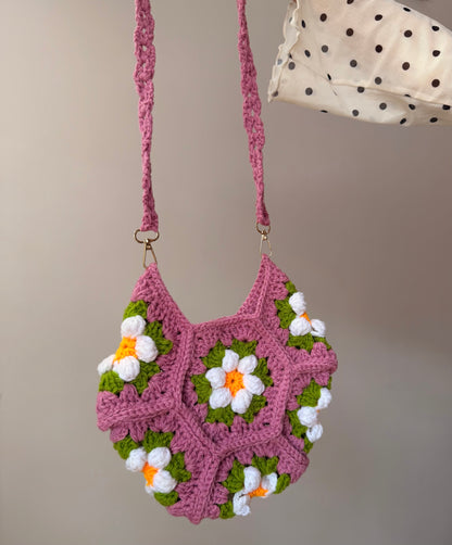 Blush Daisy Crochet Sling Bag 🌼