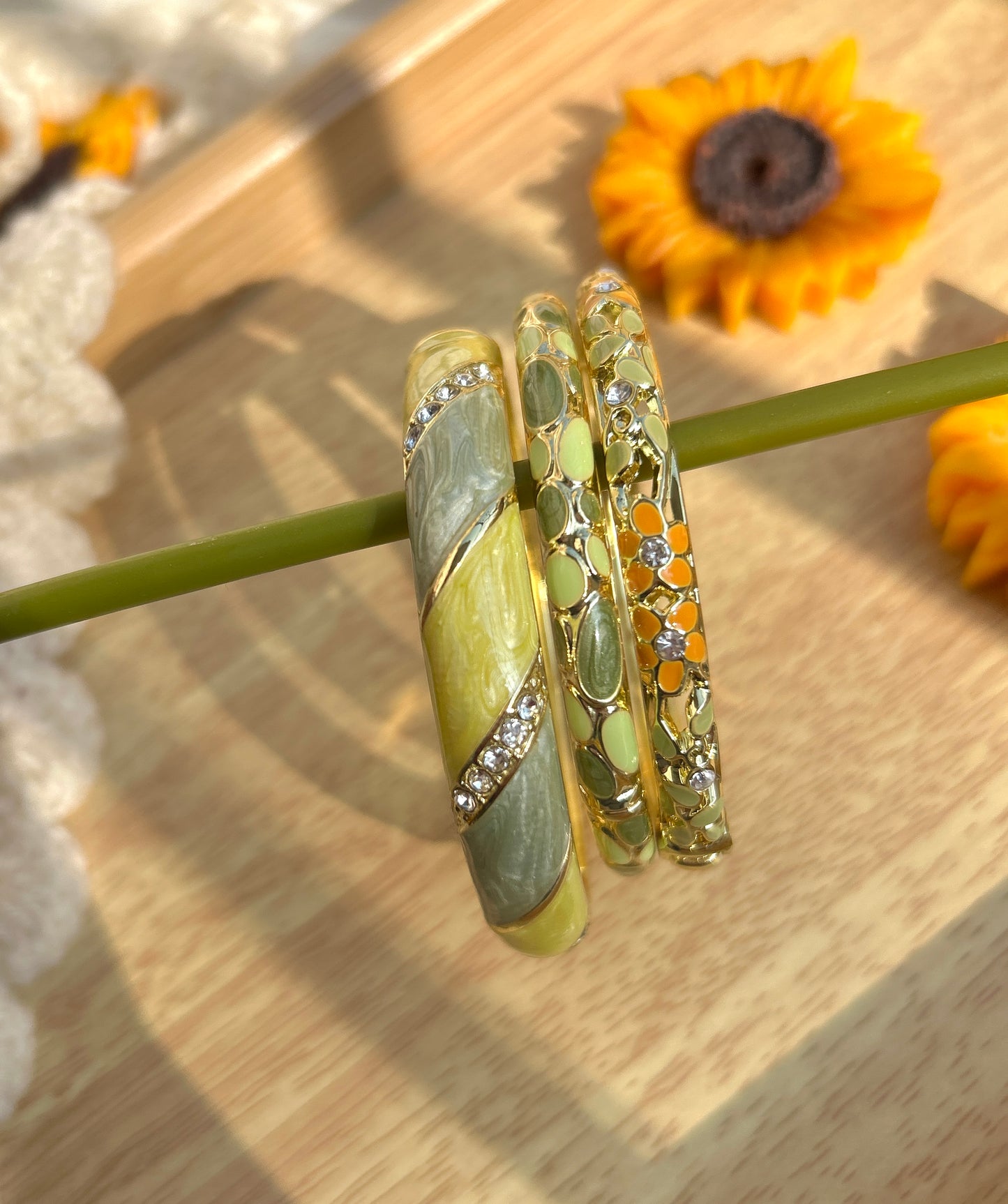 Golden Sunbloom Bangle Stack (Set of 3)