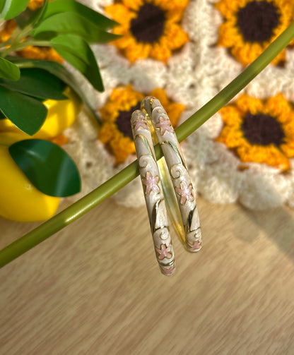 White & Pink floral Vintage Bangle (each bangle)