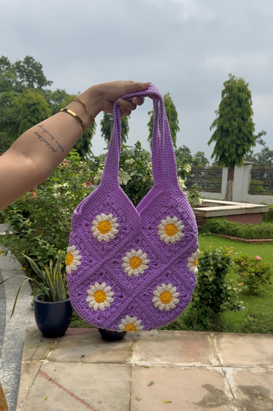Purple picnic tote bag