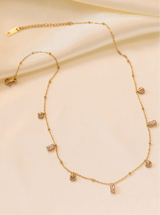 Pink Crystal Strand Necklace
