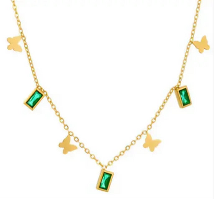 Emerald Stone Butterfly Dangler Necklace