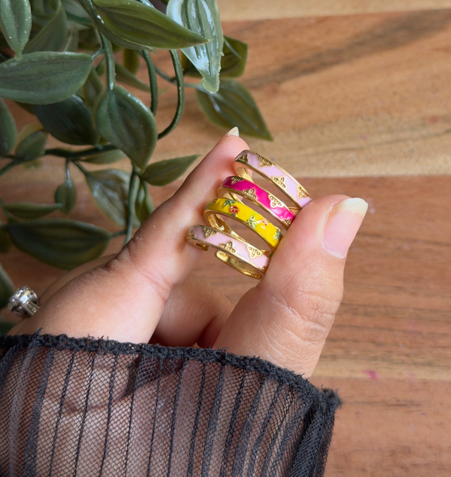 Enamel Adjustable Band Ring