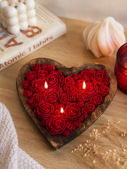 Velvet Rose Heart Wooden Dough Candle 6inch
