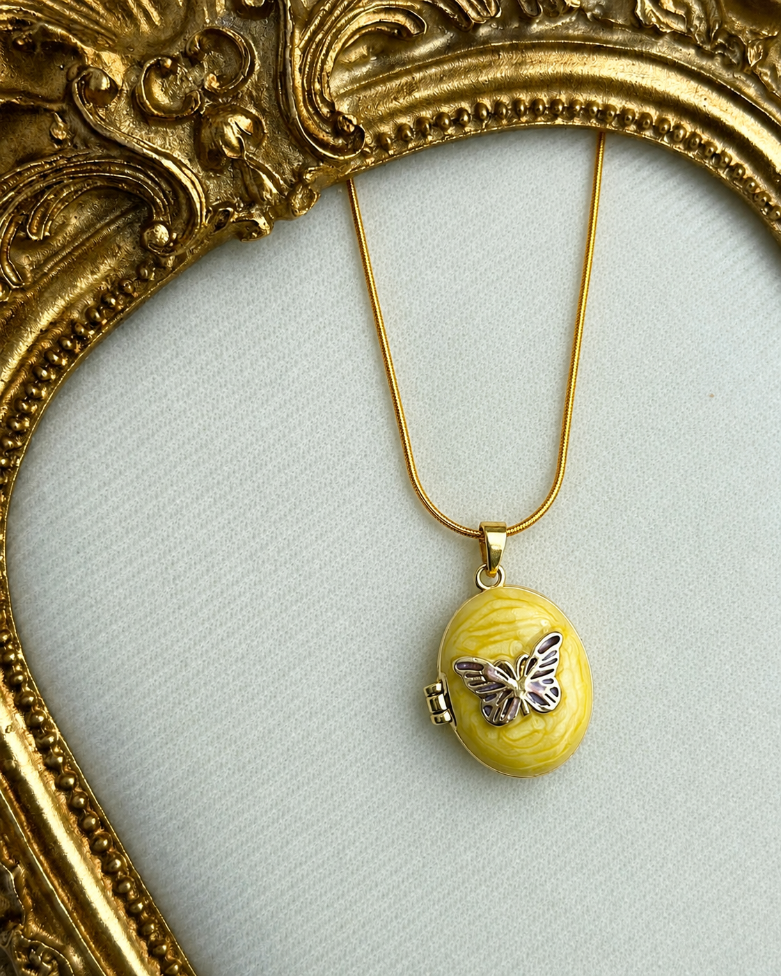 Yellow Butterfly Photo Locket Necklace