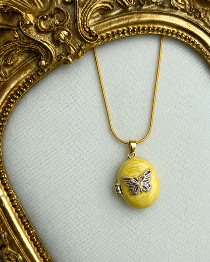 Yellow Butterfly Photo Locket Necklace