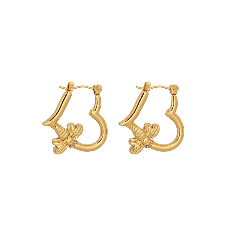 Heart bee hoop earring