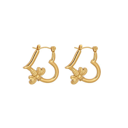 Heart bee hoop earring