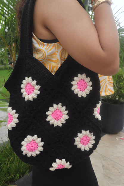 Midnight bloom tote bage