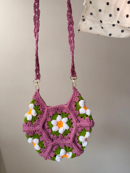 Blush Daisy Crochet Sling Bag 🌼