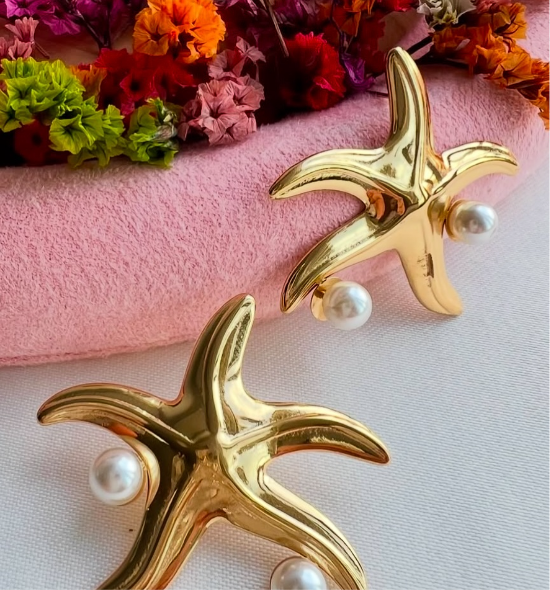 Pearl Starfish Statement Earrings