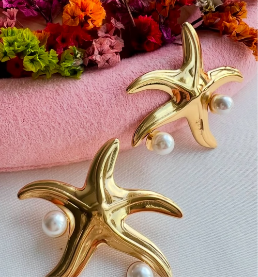 Pearl Starfish Statement Earrings
