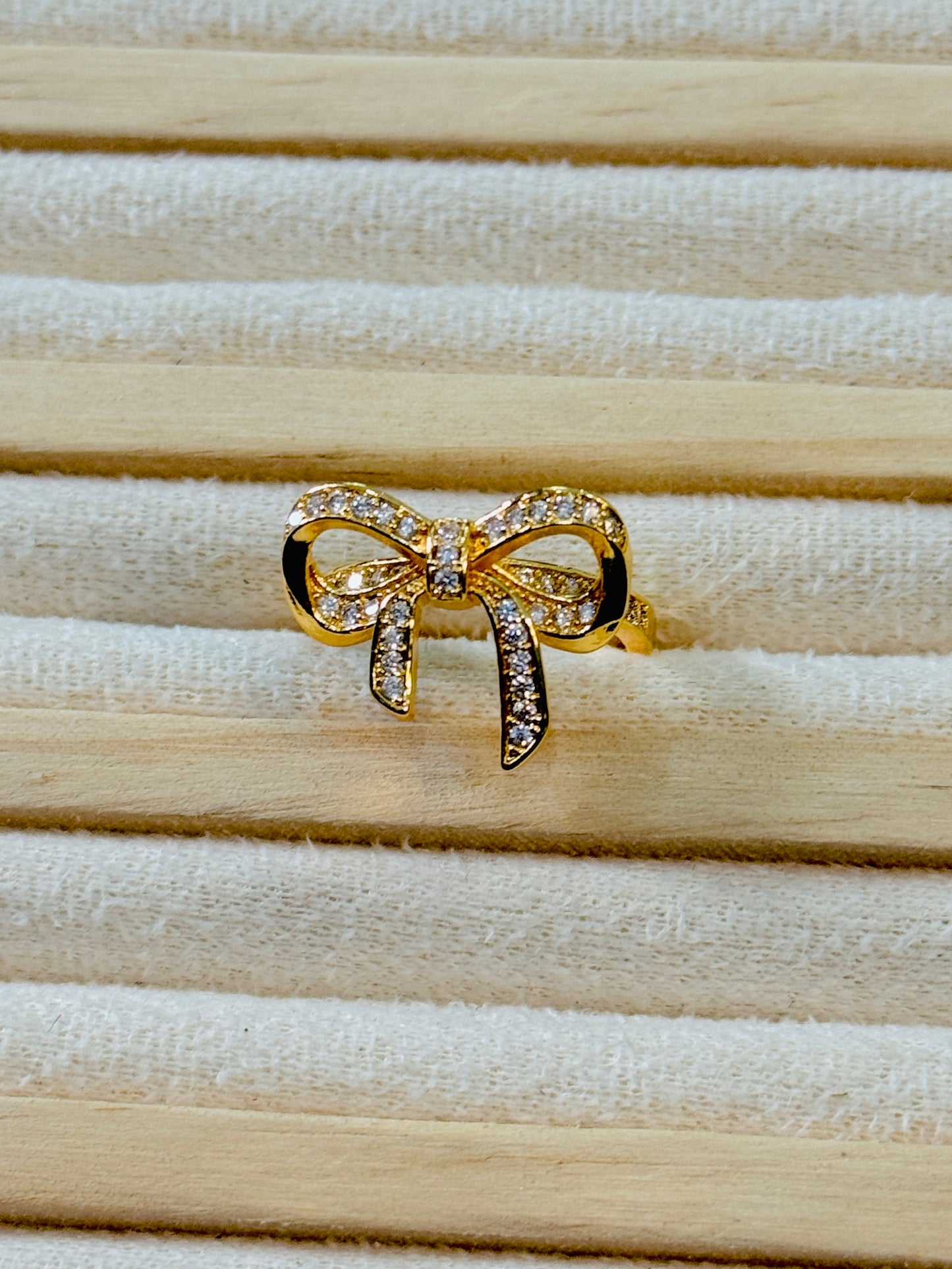 Gold Plated Studded Bow Ring