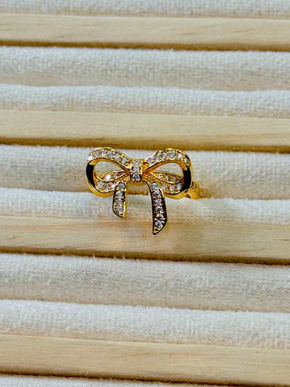 Gold Plated Studded Bow Ring