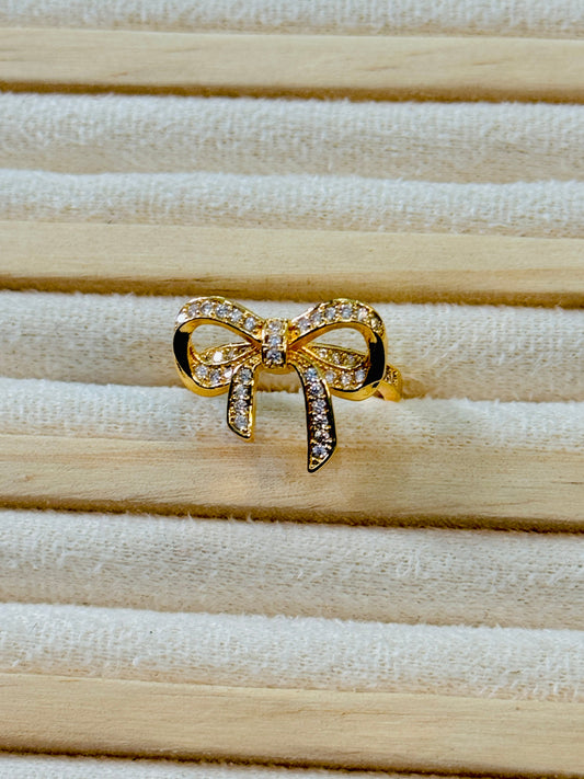 Gold Plated Studded Bow Ring