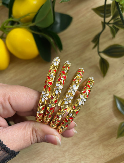 Red & White Floral Bangle (each bangle)