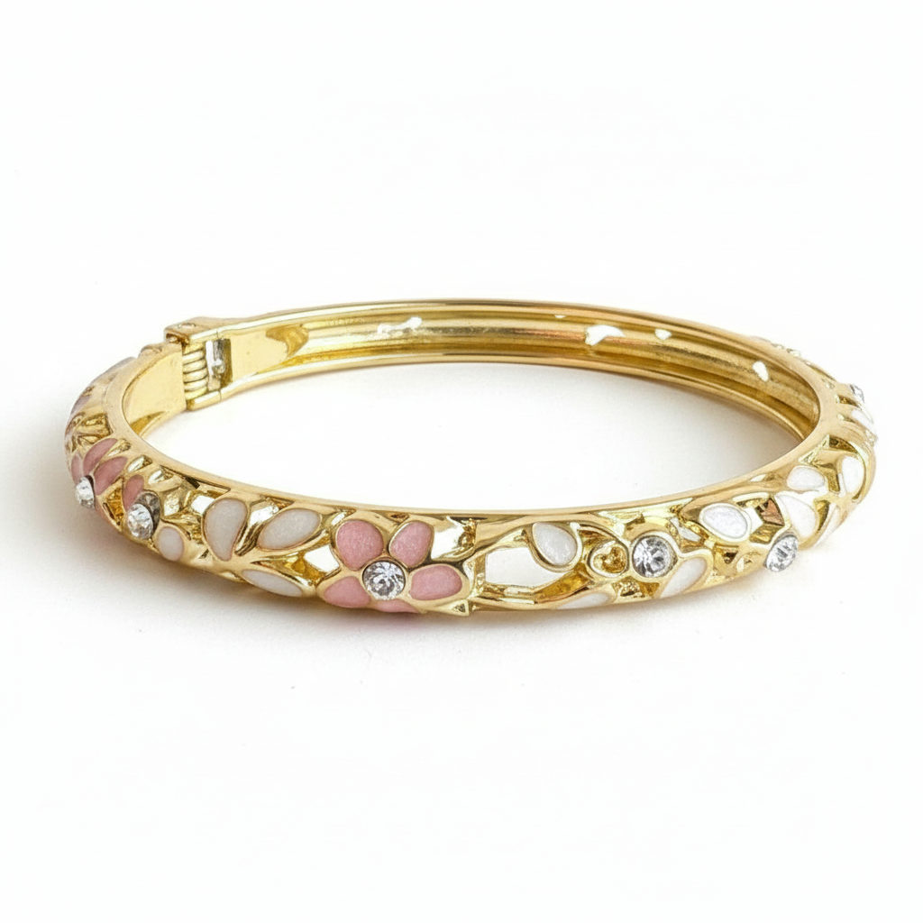 Pink& white flower vintage bangle (each bangle)