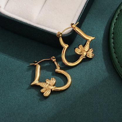 Heart bee hoop earring