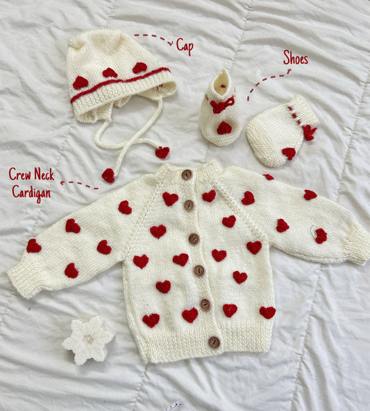 Heart Sweater Cardigan with cap & shoes