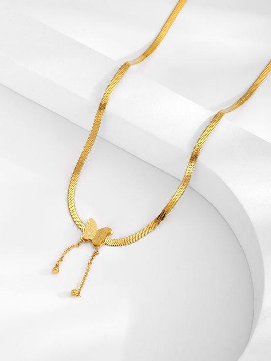 Butterfly Dangle Gold Snake Chain Necklace