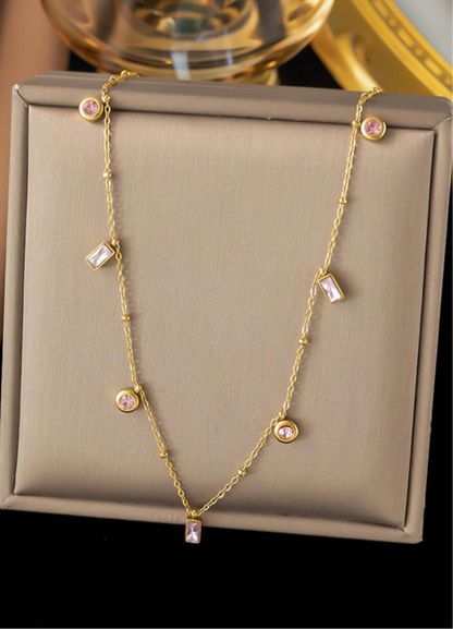 Pink Crystal Strand Necklace