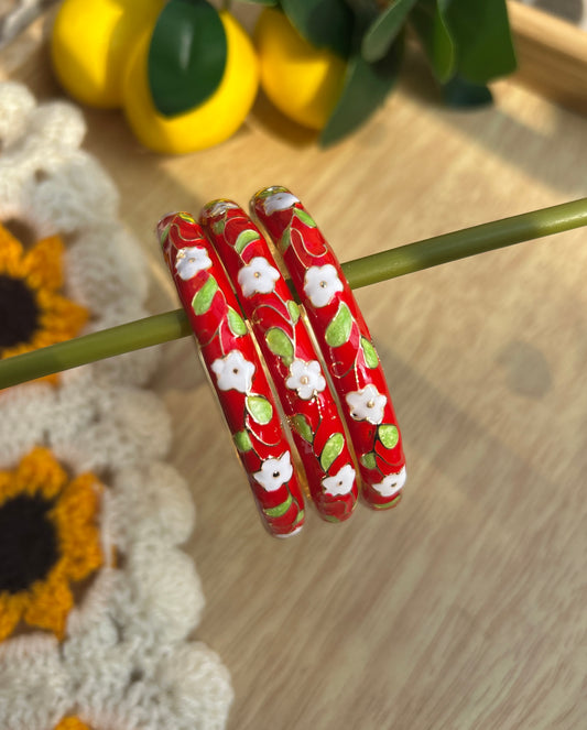 Red Floral Vintage Bangle (each bangle)