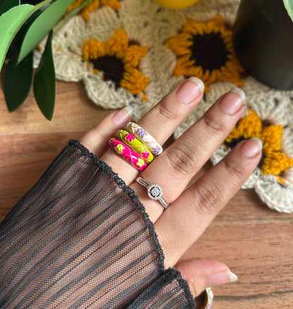 Floral Enamel Adjustable Ring