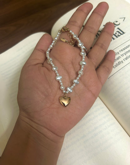 Fresh Pearl Heart Charm Bracelet