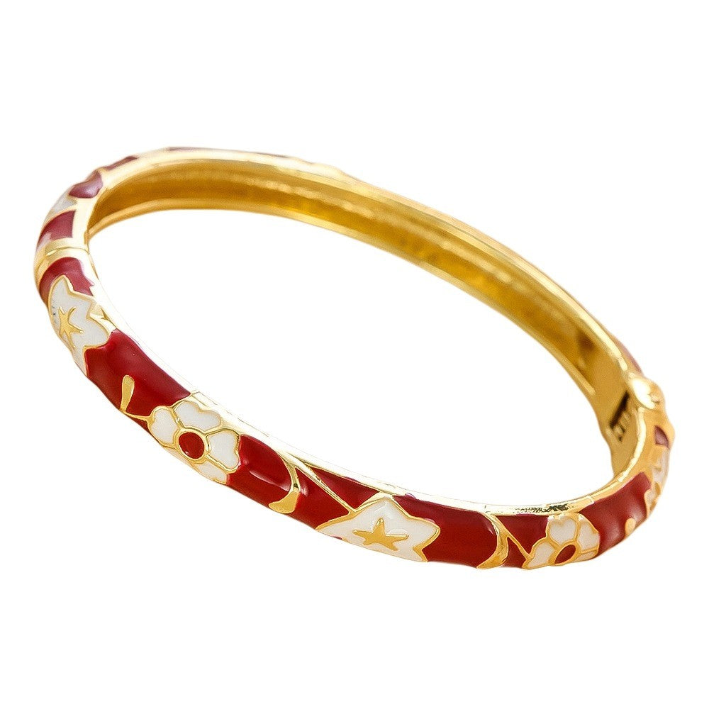 Red & White Floral Vintage Bangle (Pack of 1)