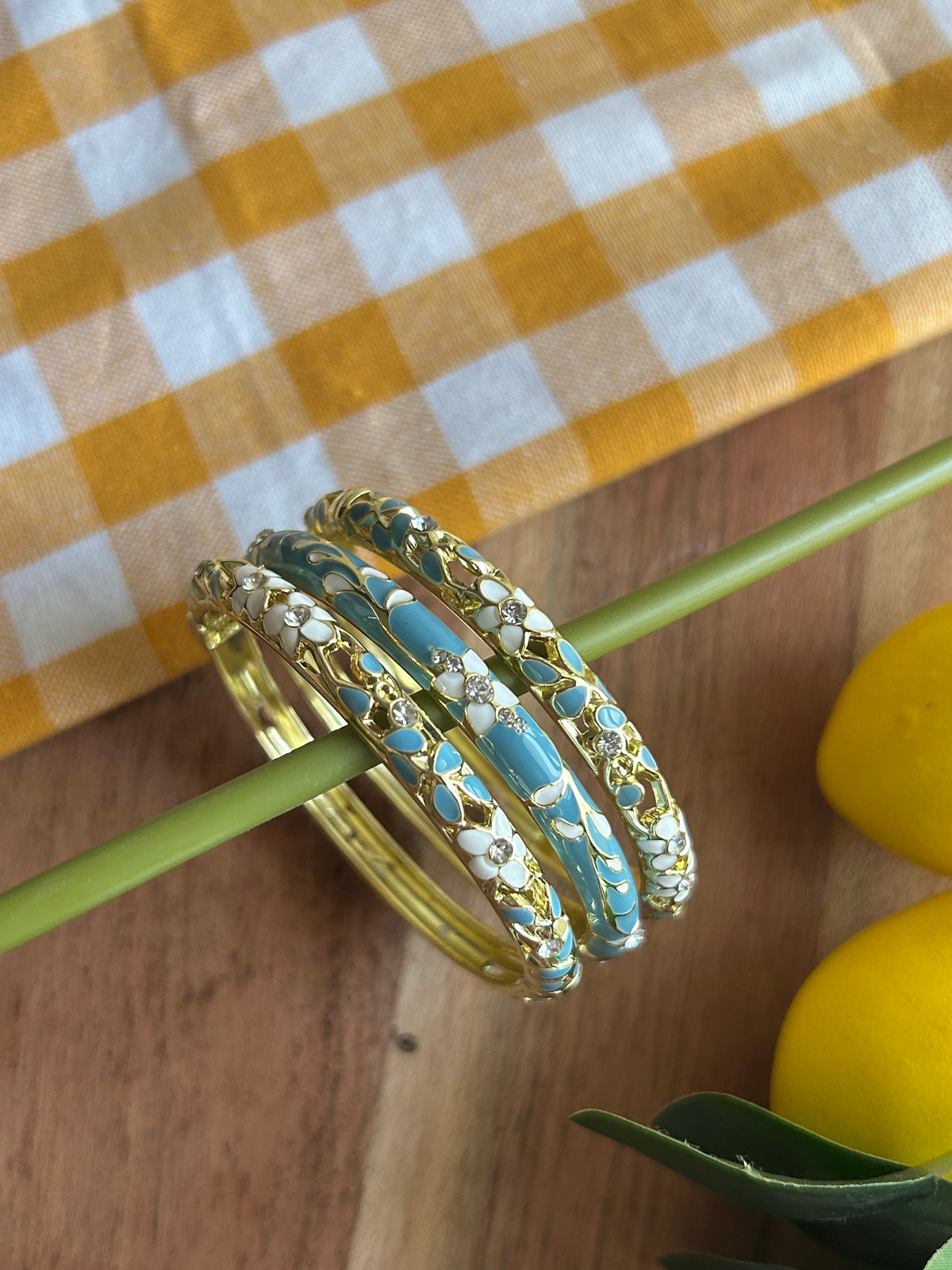 Blue Floral Vinatge Bangle Stack (Pack of 3)