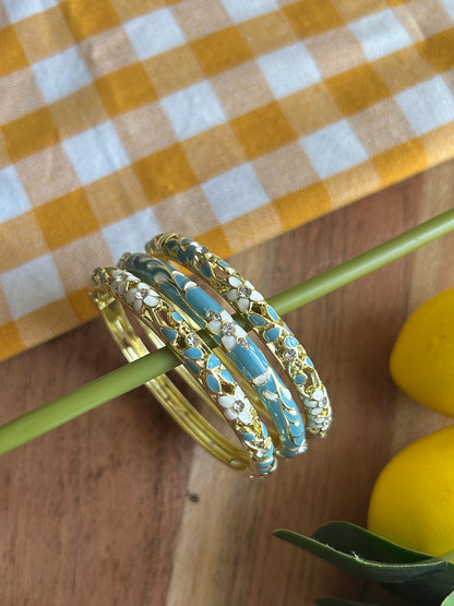 Blue Floral Vinatge Bangle Stack (Pack of 3)