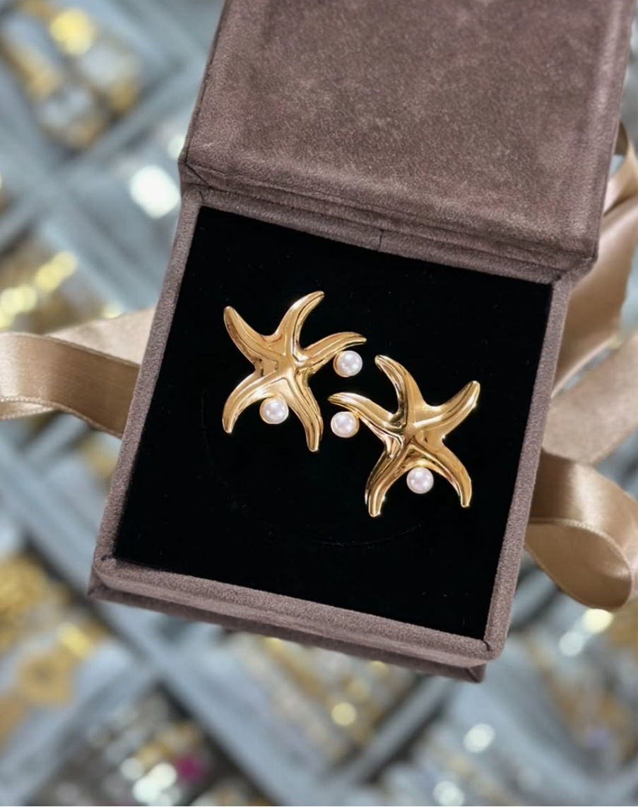Pearl Starfish Statement Earrings