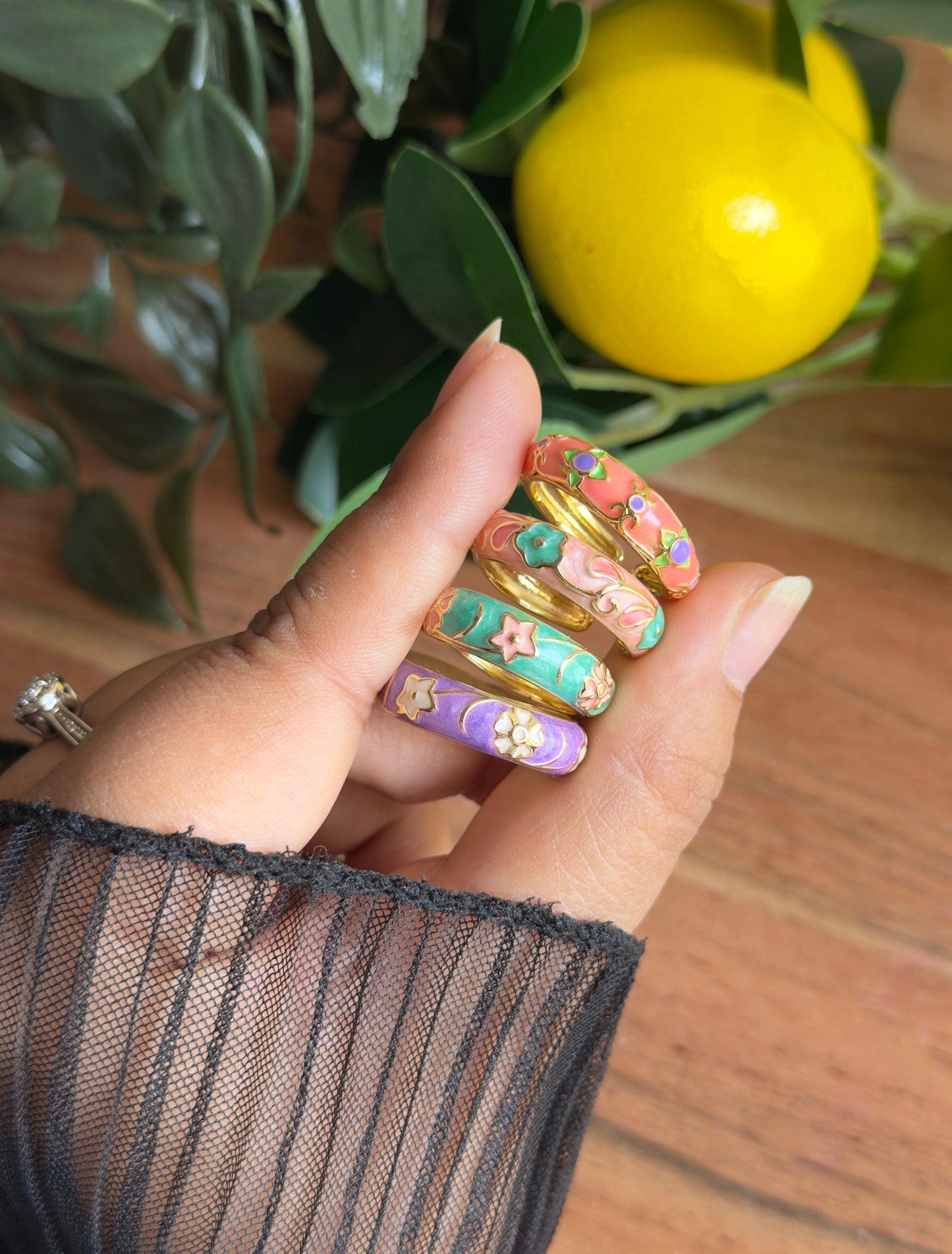 Floral Vintage Enamel Ring